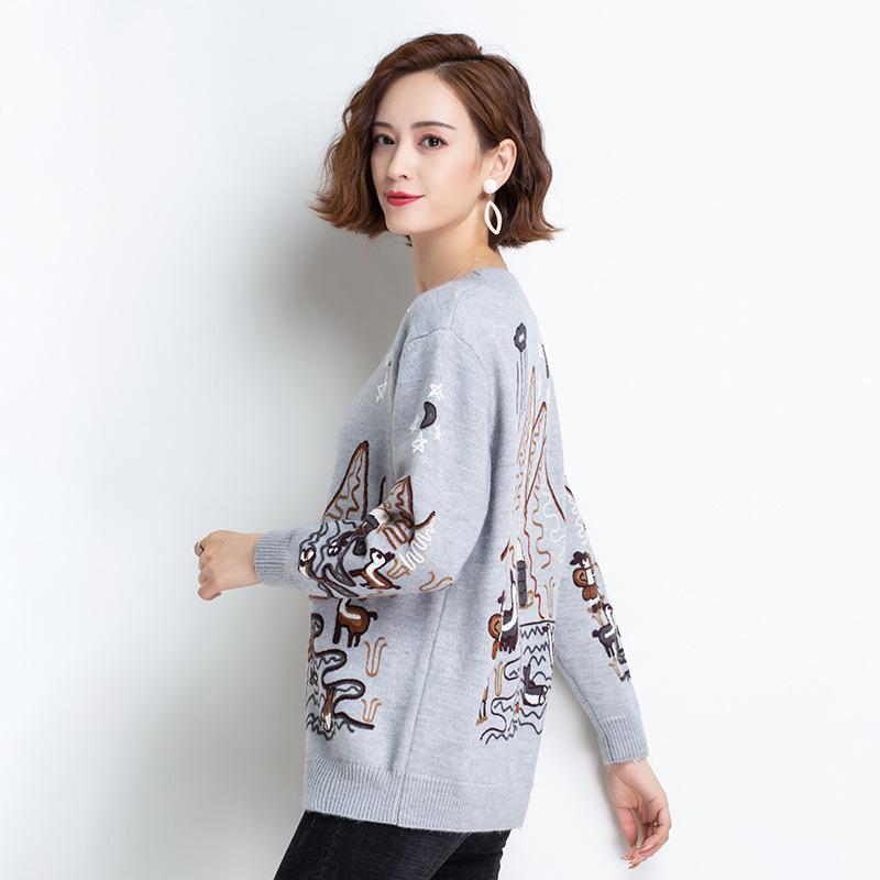 Autumn and Winter Printed Cardigan Women's Plus Size Casual Sweater Coat High-end Wool Sweater