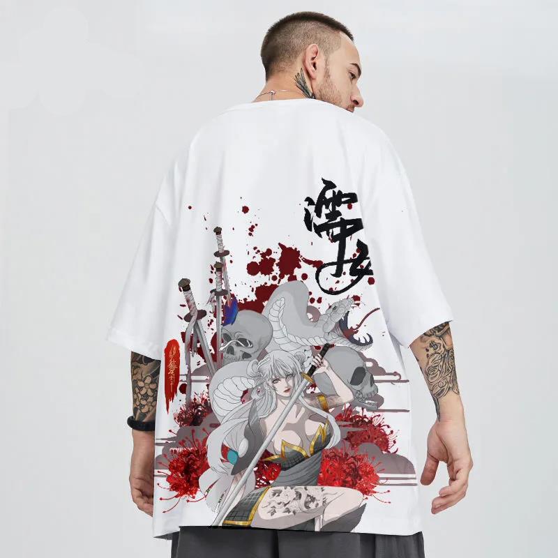 Chinese Trendy T-shirts Summer Oversized O-neck Short Sleeve Casual Pullover Ladies Anime Sexy Girl Print Tees Hip Hop Men Shirt