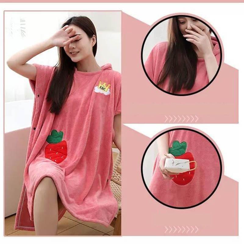 WTEMP Bath Towel Female Wearable Adult Bathrobe with Hood Cape Coral Fleece Bath Skirt Super Absorbent Home Night Gown