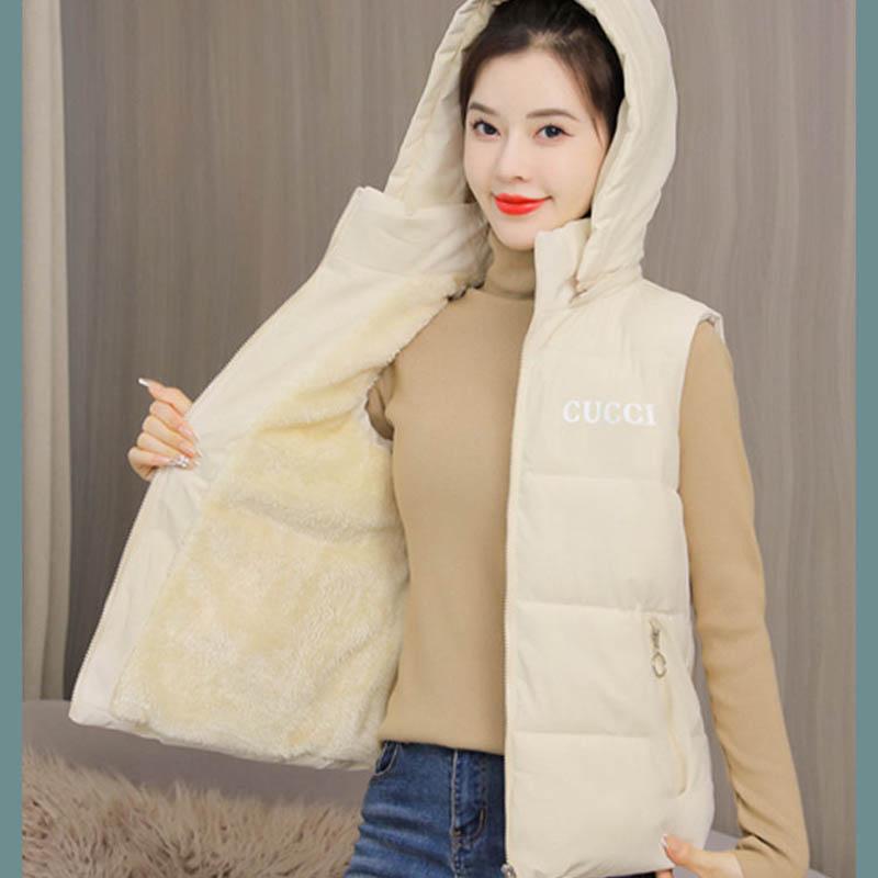 Autumn and Winter Models of Down Cotton Vest Women Plus Velvet Korean Version of Thick Warmth and Slim All-match Outer Wear Vest