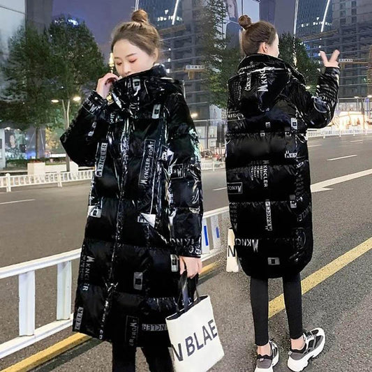 Women's Down Padded Jacket Winter Bright Face Wash-free Loose Loose Style Mid-length Women's Thick Padded Jacket