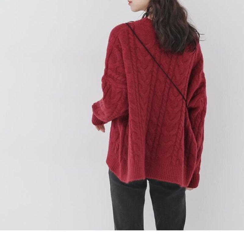 Autumn and Winter Loose Sweater Red Round Neck Pullover Coat Knitted Large Size Simple Young Women's Top