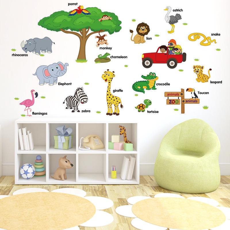 New cartoon animal English Children room kindergarten preschool decoration wall sticker removable