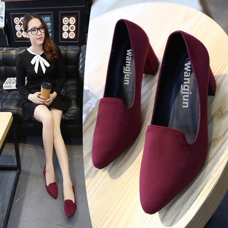 Women Pointed Toe Suede Shoes Low Block Heels Loafers Leather Breathable Pumps Shoes Women