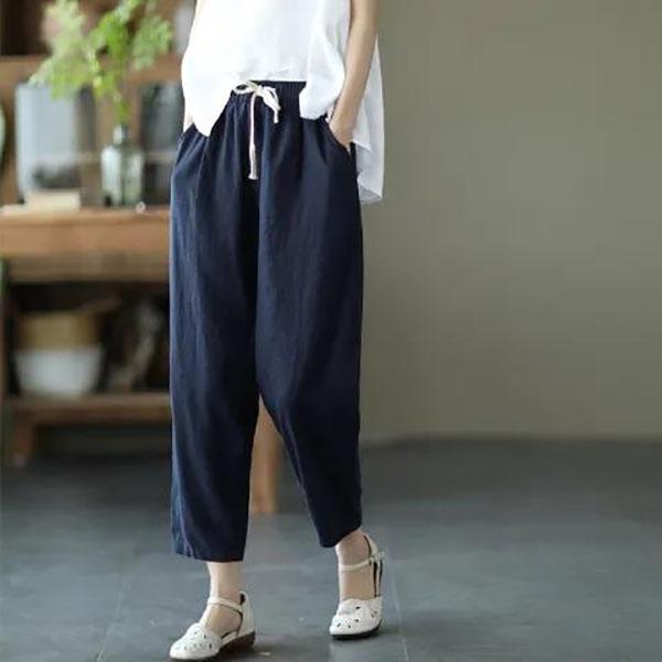 WTEMPO Thin Cotton and Linen Women's Pants Bloomers Plus Size Retro Cropped Trousers Loose Casual All-match Harem Pants