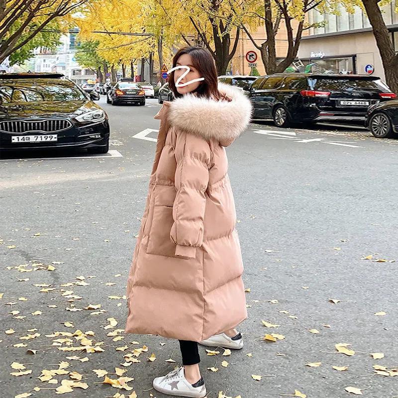 Down Jacket Winter Korean Fashion Big Fur Collar Mid-length Hooded Thick Warm Large Size Jacket Suitable for Women