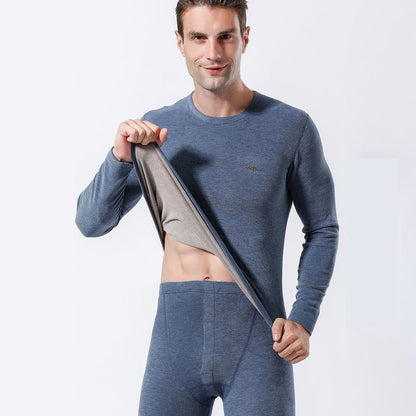 Men Winter Autumn Plus Velvet Thicken Thermal Underwear Tight Suit High Elasticity Wearable Comfortable Soft Lining O-neck Long Sleeve Breathable Warm