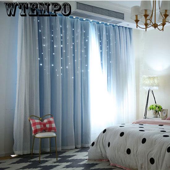 Full Blackout Curtain Princess Style Simple Modern Hollow Star Bedroom  Window Curtain