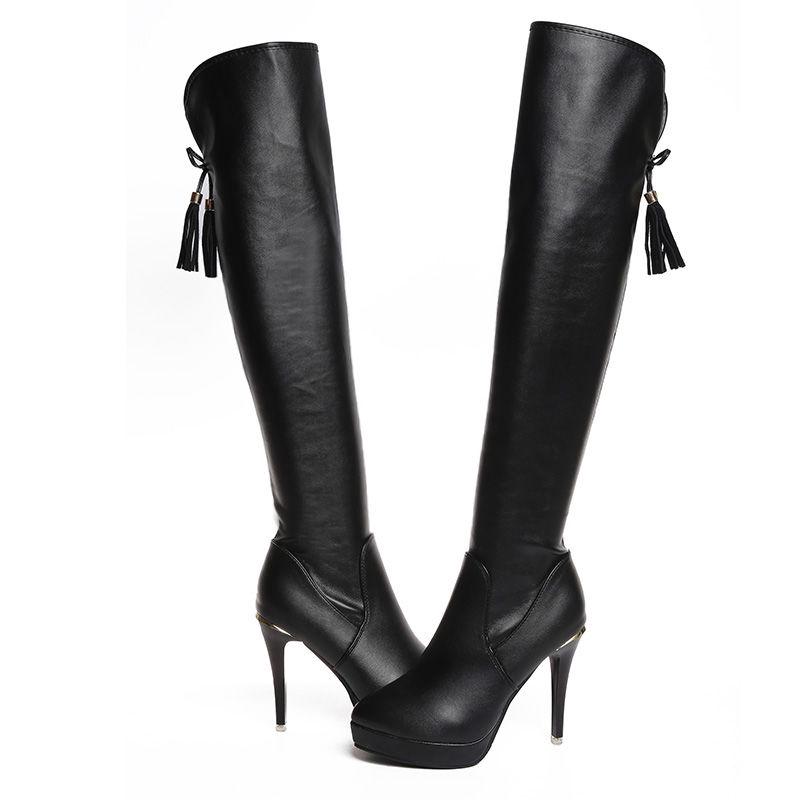 2019 Sexy Party Boots Fashion Women Over The Knee Heels Boots Stretch Flock Winter High Boots Botas