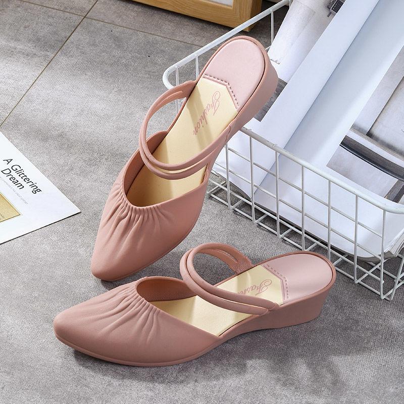 Sandals Women's Two Wear Summer Beach Single Shoes Thick Heel Mid-heel Baotou Increased Non-slip Pointed Sandals Ladies Sandals