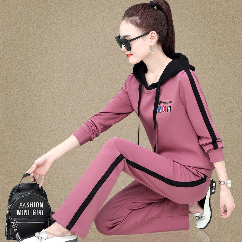 Suit Casual Sportswear Suit Women's Running Clothes Hooded Hoodie Loose Casual and Comfortable Long-sleeved Sweater + Sports Pants