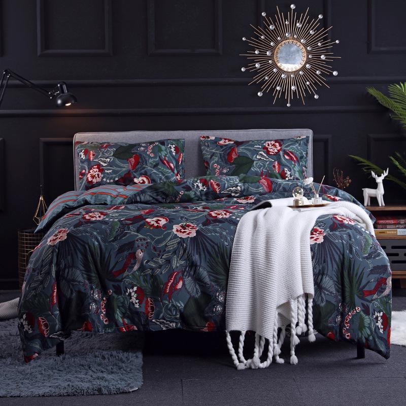 Quality Bedding Set Modern European Style Bed Linen Pillowcase and Plant Pattern Duvet Cover