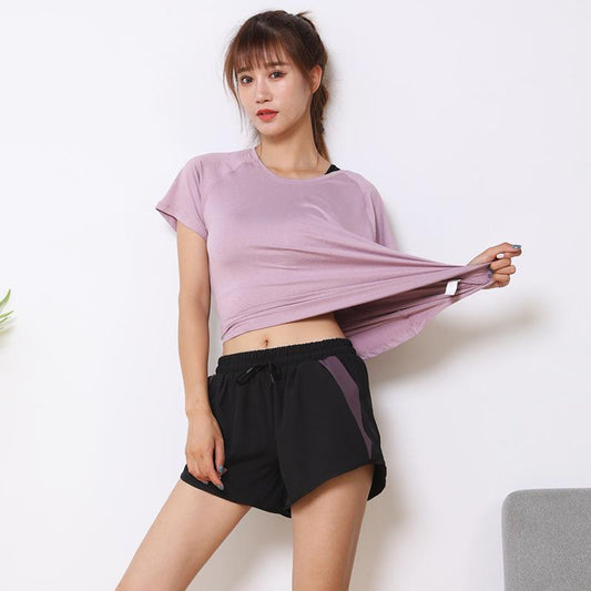 Mesh Yoga Clothes Women's Tops Short-sleeved Sports Suits Running Shorts Fitness Clothes Large Size Loose Fitness Suits