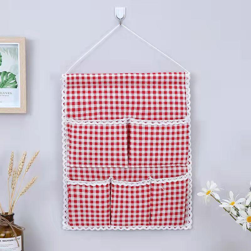 5 Pockets Hanging Bag on The Wall Behind The Door Cotton and Linen Storage Bag Wardrobe Multi-layer Sundries Storage Bag Family Organizer