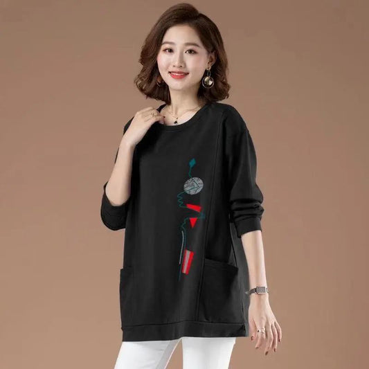 Women Retro Medium Shirt Summer Casual Pullover Shirt Loose Thin T-shirt Boutique Cotton Top for Mom