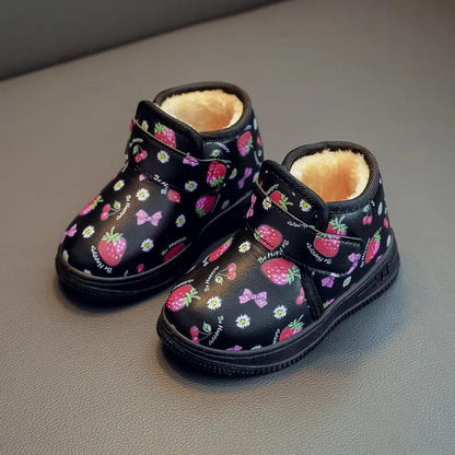 Children's Winter Cotton Shoes Little Girl's Cartoon Printed Cotton Boots Waterproof Non Slip Warm Shoes