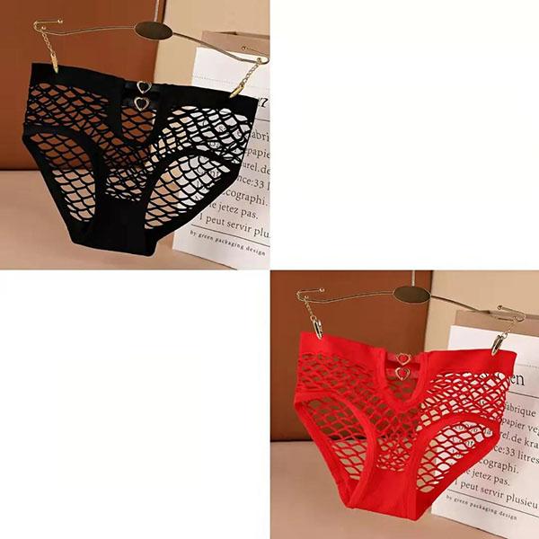 2Pcs/Set Large Size Lace Panties Ladies Mesh High Stretch Breathable Briefs Mid Waist Hollow Solid Color Underpants