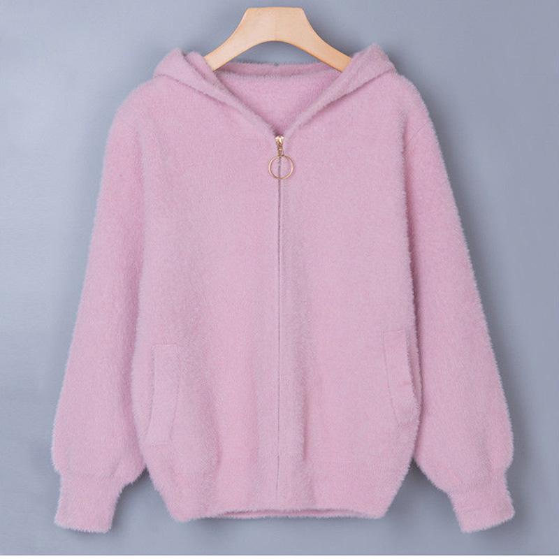 Hooded Solid Color Slim-fit Jacket Autumn and Winter Style Korean Casual Long-sleeved Sweater