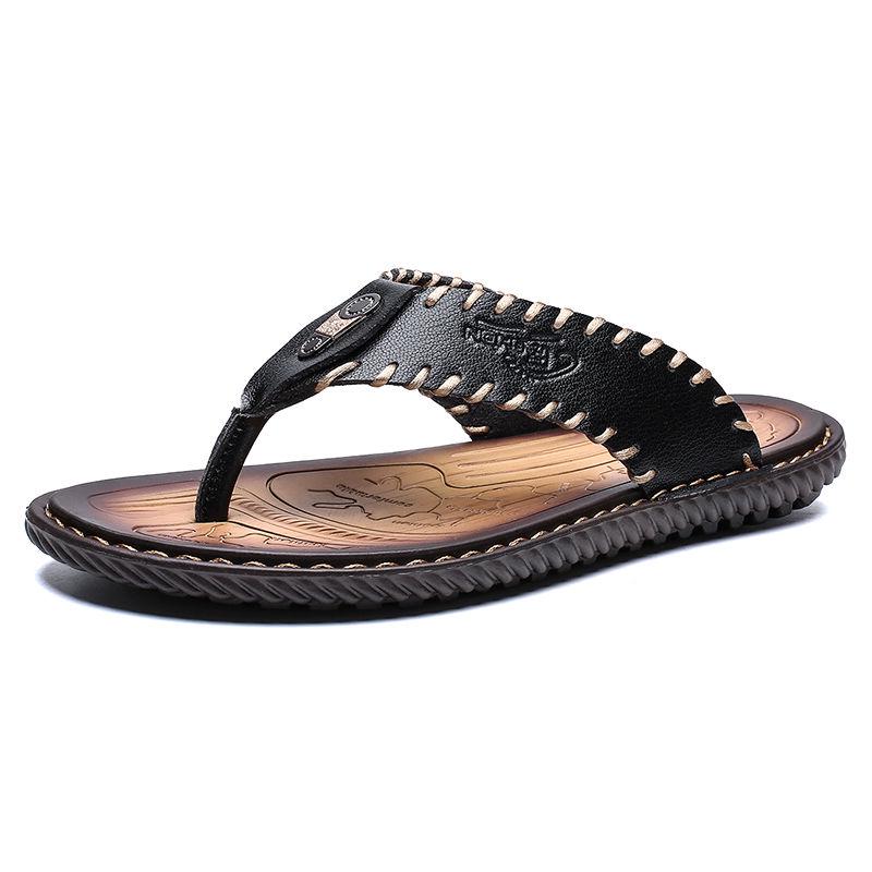 Men's Casual Sandals Mens Fashion Flat Walking Beach Shoes Vintage Solid Color Slip Hole Shoes