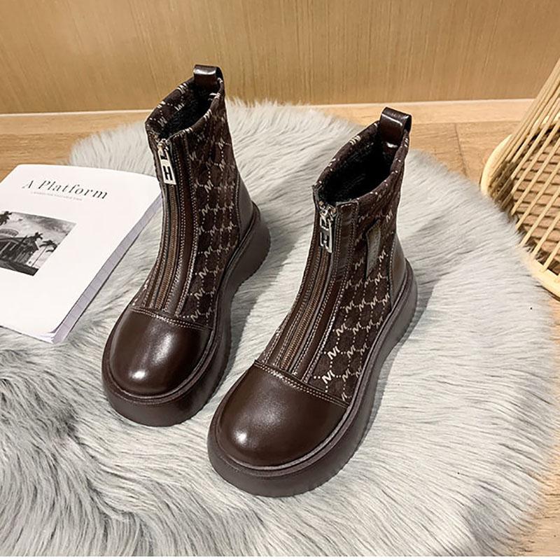 Motorcycle Boots Women Martin Boots Sponge Cake Thick-soled British Style Short Boots Women's Shoes Plus Velvet Winter Snow Boots Cotton Boots