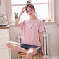 Short-sleeved Pajamas Women Summer Casual Cotton Cute Ladies Large Size Home Service Two-piece Suit