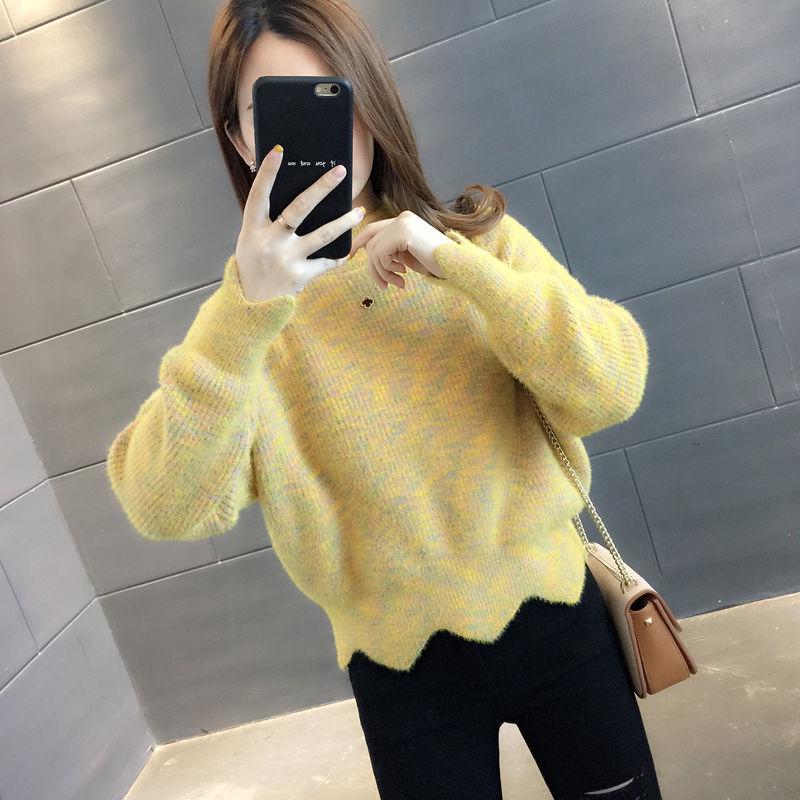 Autumn/winter Mohair Knit Top High Waist Thickened Bottoming Shirt Casual Rainbow Color Women's Sweater