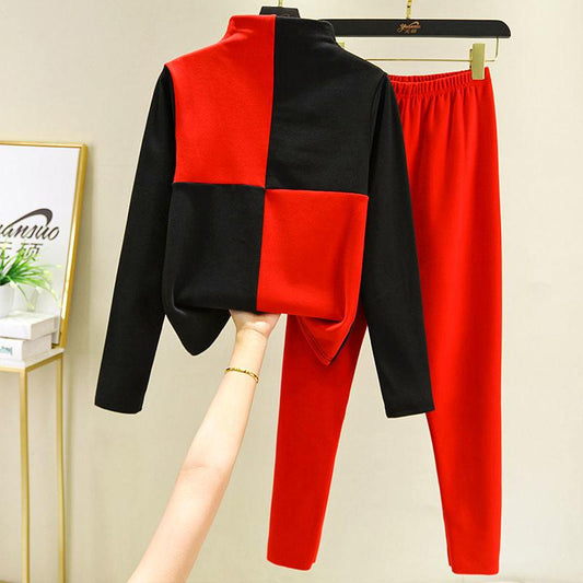 Women's Autumn and Winter High-neck Thermal Underwear Set Long-sleeved Plus Velvet Padded Inner Wear Autumn Clothes Long Trousers