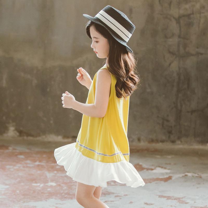 Summer Children's Vest Skirt Big Children's Splicing Beach Skirt Baby's Korean Style Dress Girl's Skirt