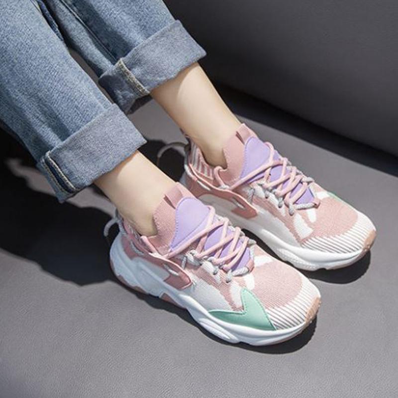 Flying Woven Sports Shoes Female Summer Korean Student Running Shoes Female Casual Breathable Running Board Shoes