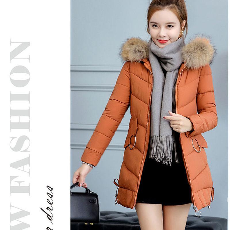 Winter Women Parkas Coats Casual Hooded Parka Jackets Warm Solid Zipper Plus Size Cotton-padded Coats with Colorful Fur Collar