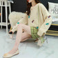 Casual Embroidery Sweater Women Loose Round Neck Pullover Sweater Thickened Warm Knitwear Jumper Outwear