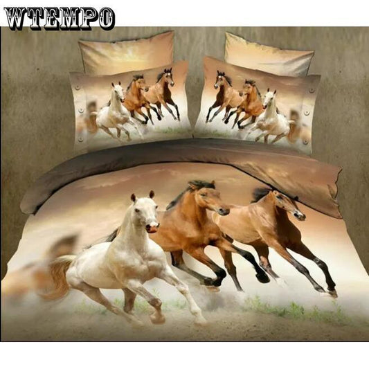 Duvet Cover Animal Serice 3D Horses Running 3pcs Bedding Set