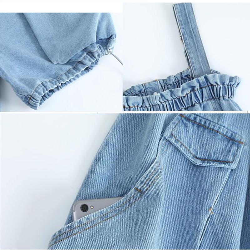 WTEMPO Summer Denim Jumpsuit Woman Jeans Long Romper Pants Zipper Pockets Sleeveless Adjusted Overalls Jeans