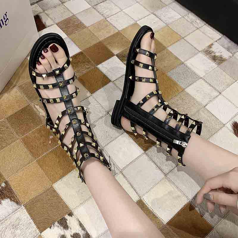 Plus Size 35-39 Summer Women Outdoor Rome Flip Flop Flat Bohemian Beach Shoes Non-slip Office Lady Rivet Sandals