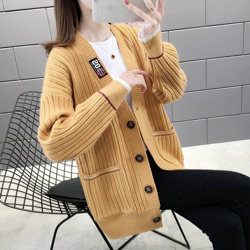 Sweater Cardigan Thickened Mid-length Spring and Autumn Loose Knit Lazy Style Jacket Women