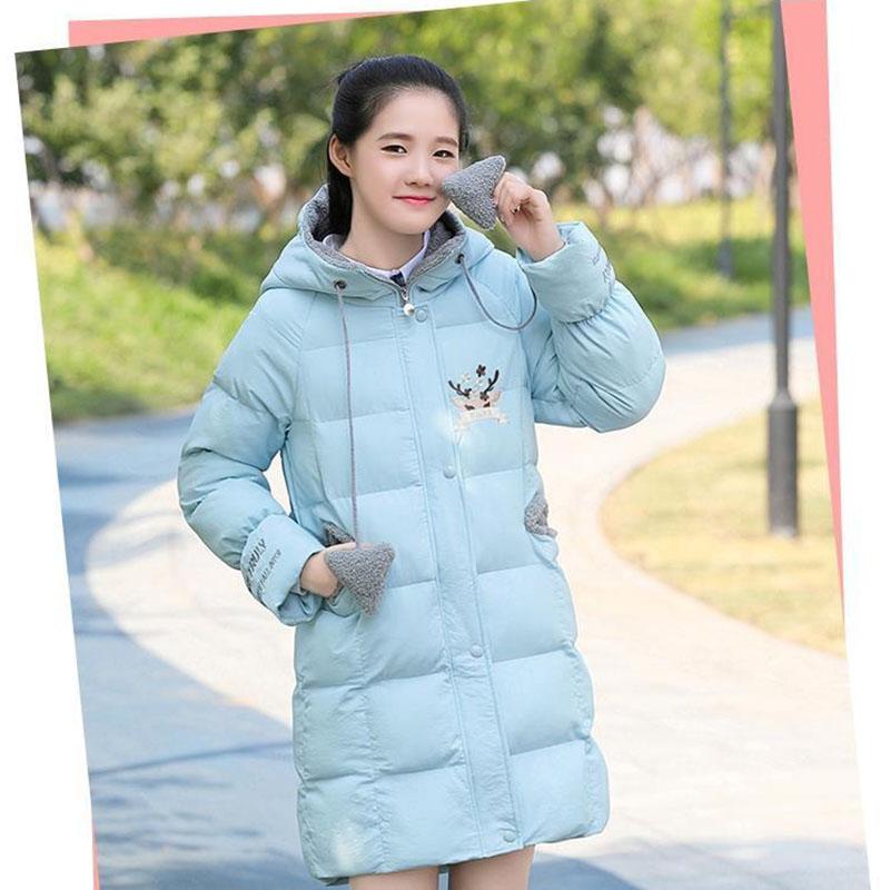 Girls' Cotton Jacket Mid-length Korean Thick Winter Hooded Padded Jacket Windproof and Warm Top