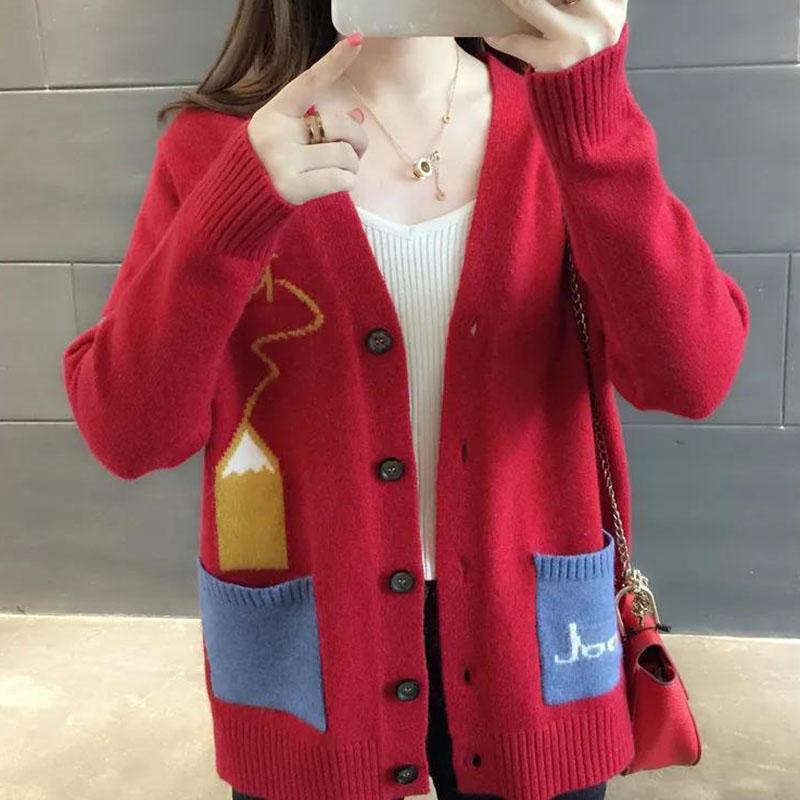 Spring and Autumn Loose Cardigan Sweater Fashion All-match Knitted Jacket Casual Jacquard Female Top