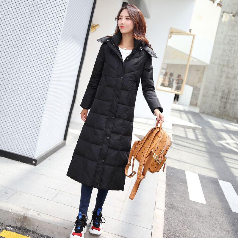 Women's Extended Down Jacket Over-the-knee Thickened Ultra-long Slim-fitting Jacket Fashion Large Size White Duck Down Winter Coat