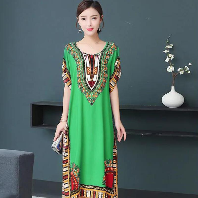 Cotton Silk Dress Long Casual Home Furnishing Ethnic Style Printing Add Fertilizer To Increase