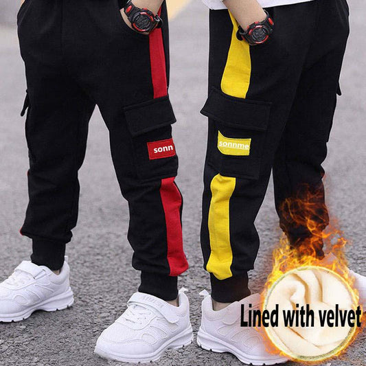 Winter Boys Pants Thicken Boys Warm Plush Kids Trousers Elastic Waist Sport Pants for Children