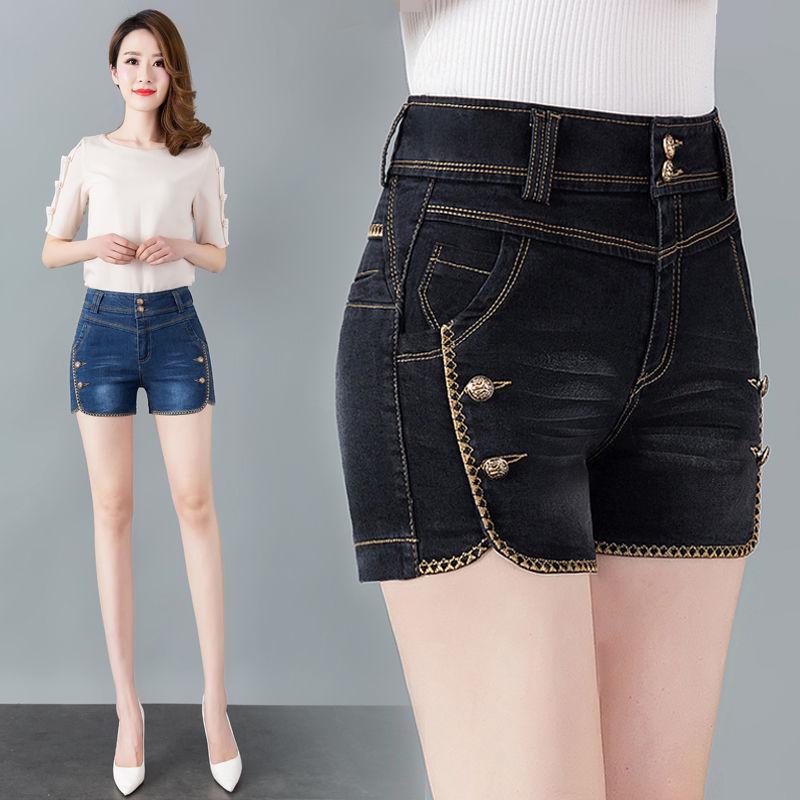 WTEMPO Denim Shorts Women Summer Wear Elastic High Waist Was Thin and Versatile Casual Straight Pants