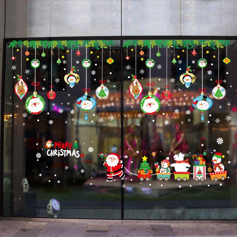 Festival Santa Claus train window decoration storefront glass door seamless wall stickers