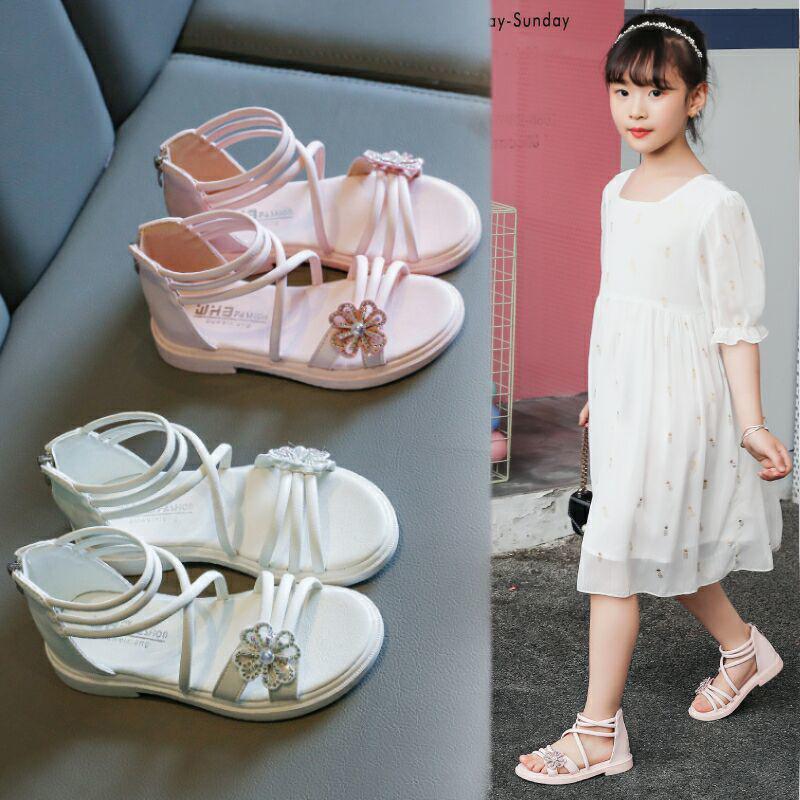 Summer Girls' Shoes Children's Fashion Leather Sandals  Children's Soft-soled Bow Princess Shoes  Student Beach Shoes