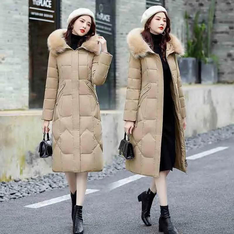 Winter Style Down Padded Jacket Women Western Style Korean Style Slim Long Section Over The Knee Thick Warmth Large Padded Jacket