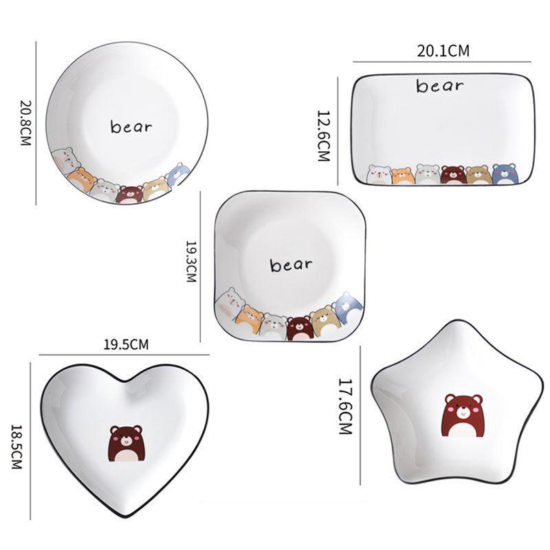 Dish Plate Ceramic Combination Plate Household Cute Cartoon Rectangular Plate Creative Fruit Plate Rice Plate Square Bowl Tableware