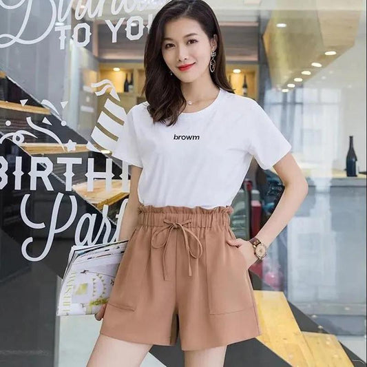 Summer High-waist Wide-leg Casual Pants Women's Loose All-match Outer Wear Shorts Adjustable Waist Women's Casual Shorts