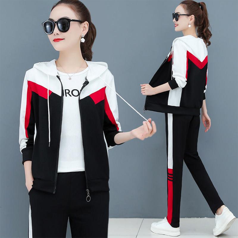 Sports Suit Women's Spring and Summer Fashion Sports and Leisure Stitching Running Sports Sweater Hooded Suit