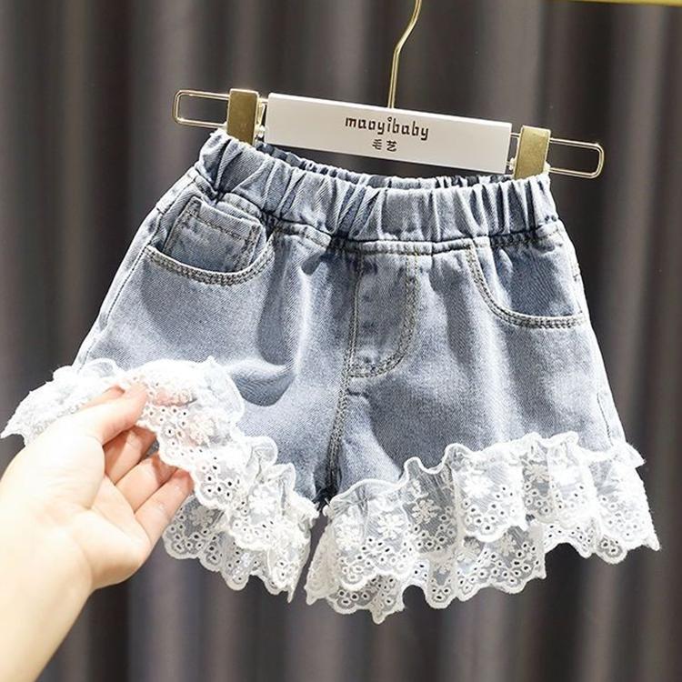 Children's Pants Summer Girls Casual Korean Style Shorts Bow Polka Dot Denim Solid Ruffle Pants