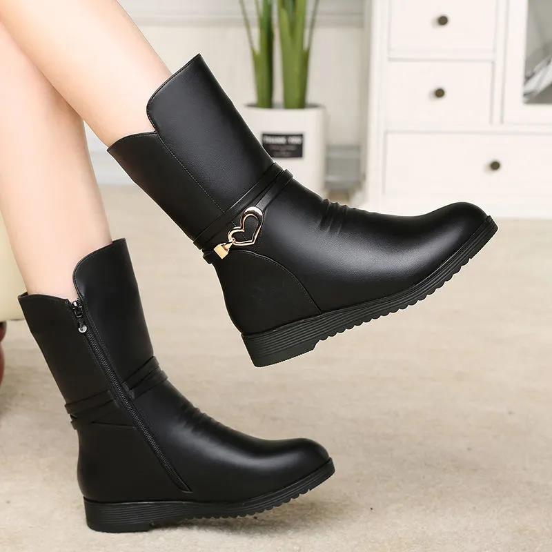 Cotton Boots Women's Winter Warmth and Cashmere Shoes Women's Flat Non-slip Round Toe Women's Mid-tube Boots