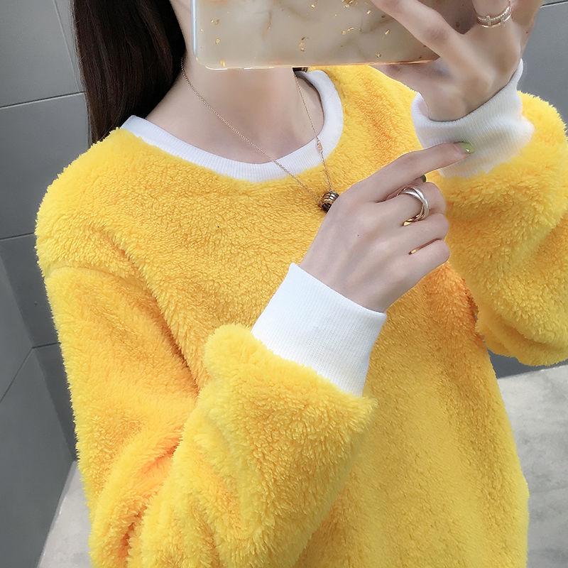 Autumn and Winter Loose Sweater Round Neck Pullover Blouse Long Sleeve Solid Color Women's Jacket